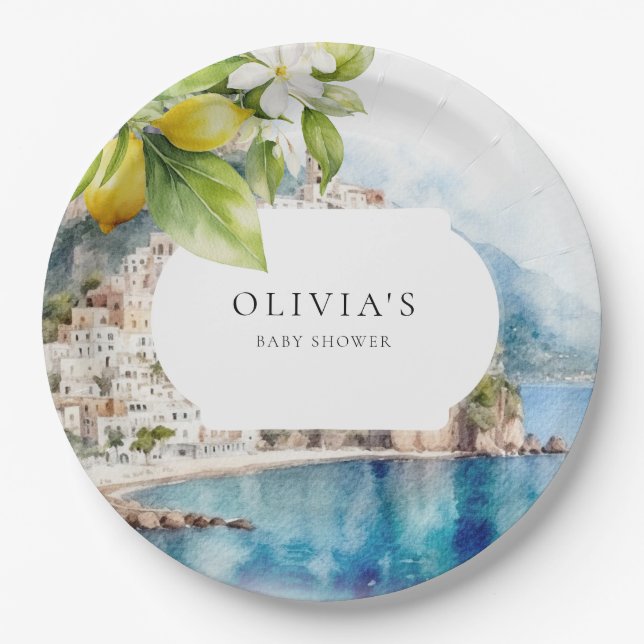 Amalfi Coast Italian Lemon Mediterranean Party Paper Plate (Front)