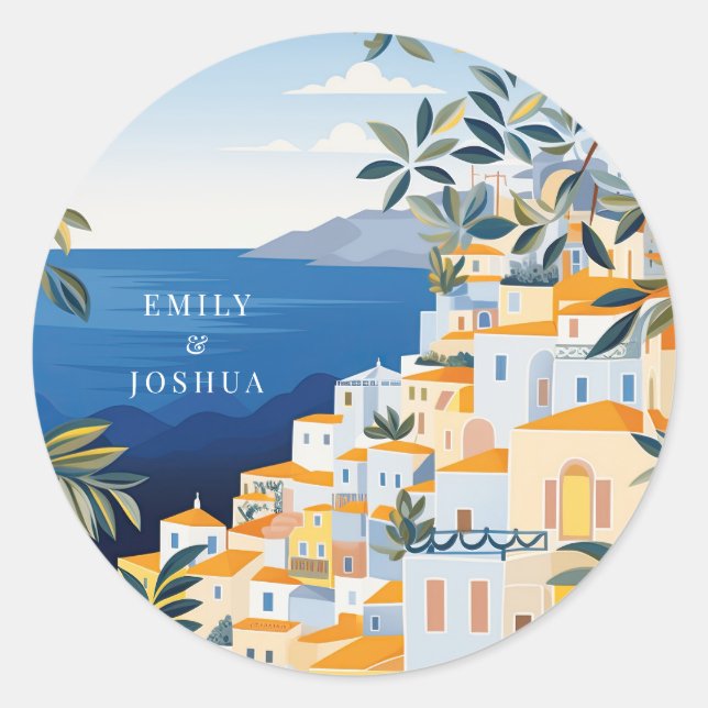 Amalfi Coast Italian Wedding Classic Round Sticker (Front)
