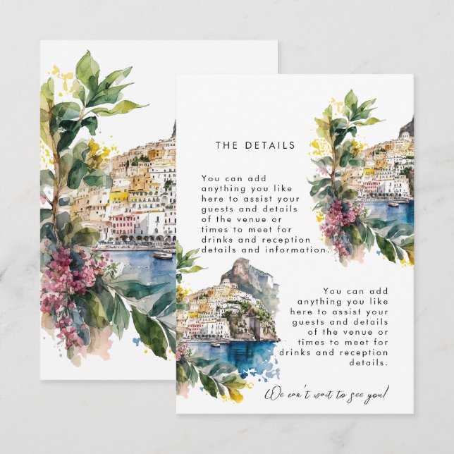 Amalfi Coast Italie - carte d'information mariage  (Devant / Derrière)