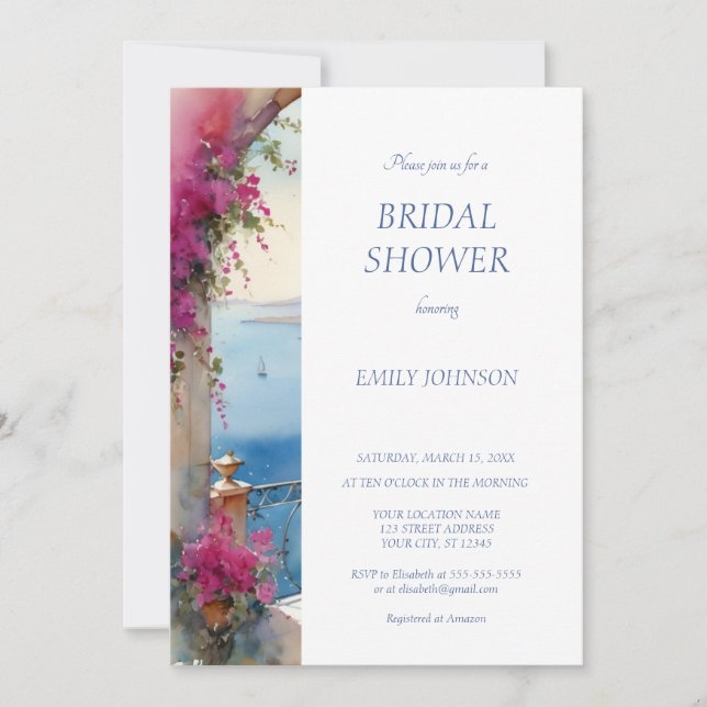 Amalfi Coast Italy Bougainvillea Bridal Shower  Invitation (Front)