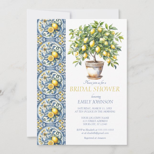Amalfi Coast Italy Lemon tree Bridal Shower  Invitation (Front)