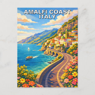 Amalfi Coast Italy Riviera Vintage Travel Postcard