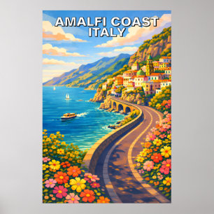 Amalfi Coast Italy Riviera Vintage Travel Poster