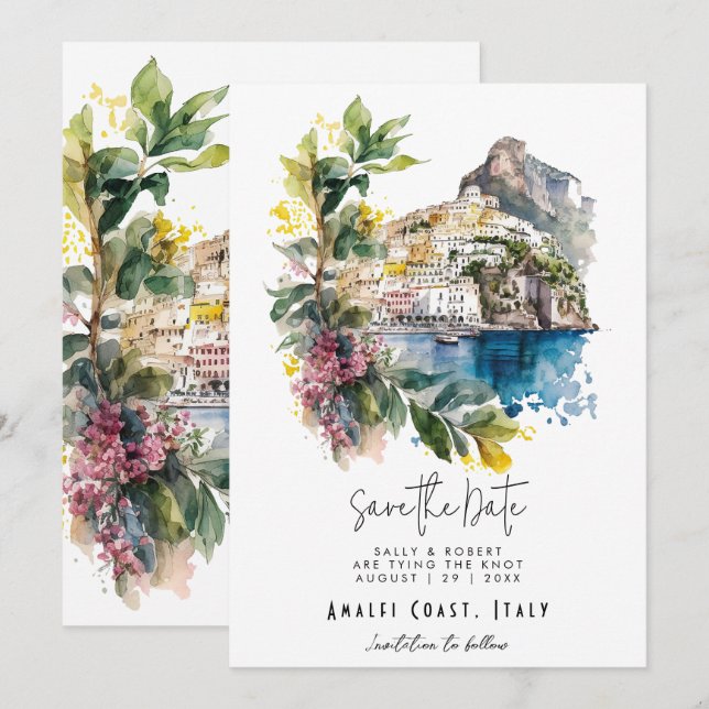 Amalfi Coast Italy save the date card (Front/Back)