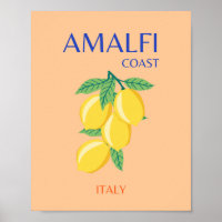 Amalfi Coast, Italy, Travel Art, Pastel, Orange