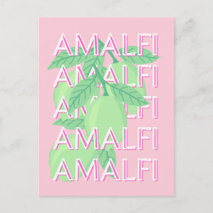 Amalfi Coast, Italy Travel Art, Pink Postcard