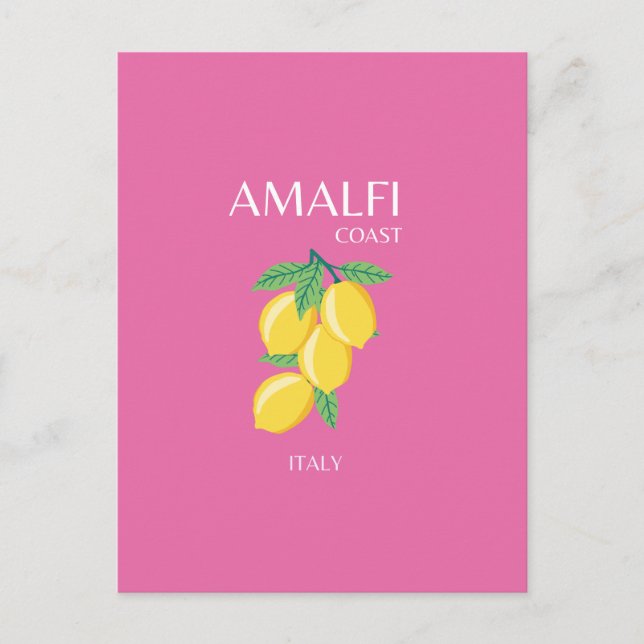 Amalfi Coast, Italy, Travel Art, Pink, Preppy Holiday Postcard (Front)