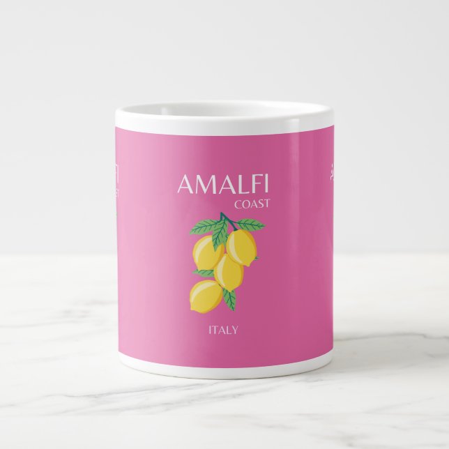 Amalfi Coast, Italy, Travel Art, Pink, Preppy Large Coffee Mug (Front)
