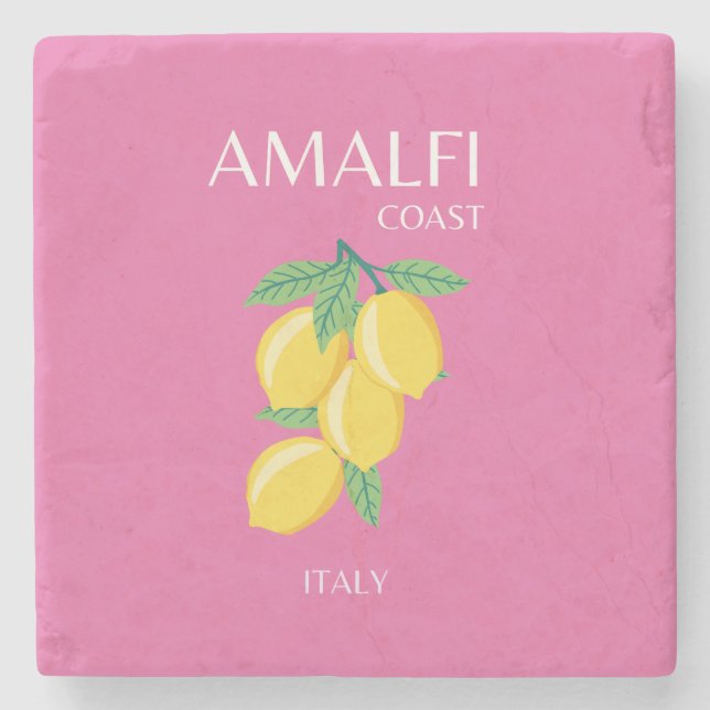 Amalfi Coast, Italy, Travel Art, Pink, Preppy Stone Coaster (Front)