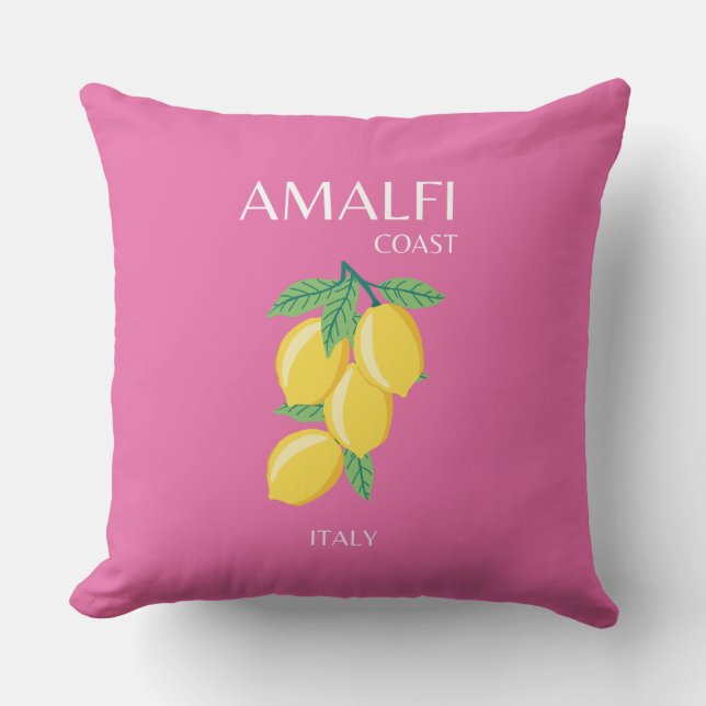 Amalfi Coast, Italy, Travel Art, Pink, Preppy Throw Pillow (Front)