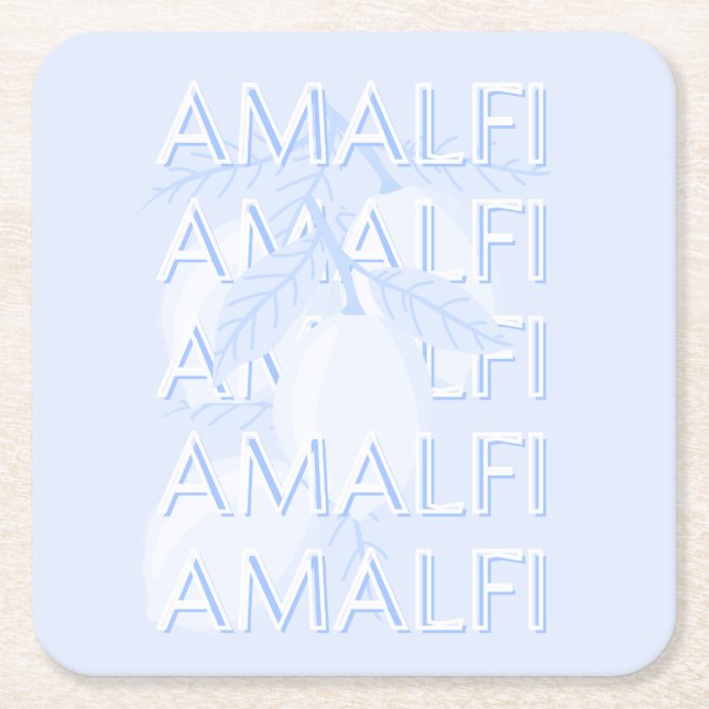 Amalfi Coast, Italy, Travel Art, Preppy, Blue Square Paper Coaster (Front)