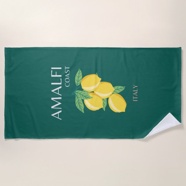 Amalfi Coast, Italy, Travel Art, Preppy, Green Beach Towel (Front)