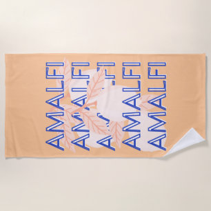 Amalfi Coast, Italy Travel Art, Preppy, Orange Beach Towel