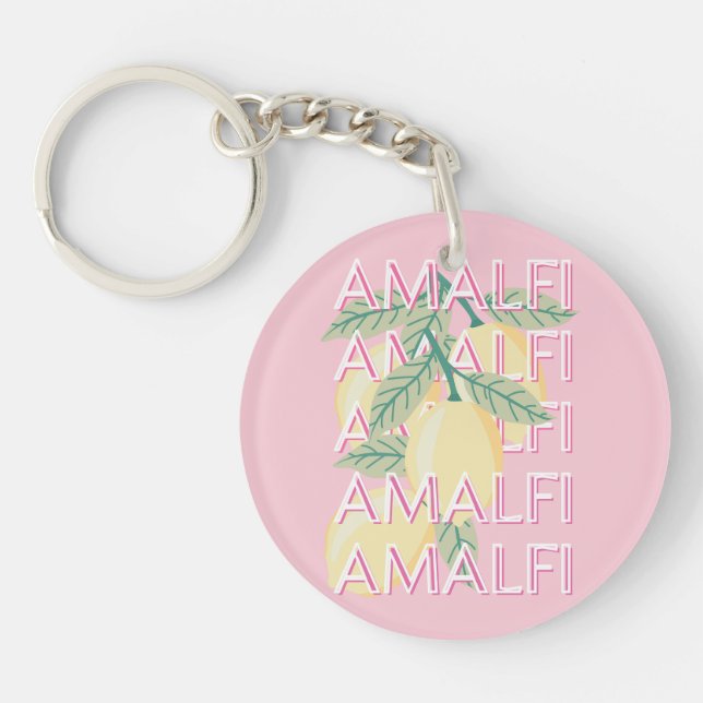 Amalfi Coast, Italy, Travel Art, Preppy, Pink Keychain (Front)