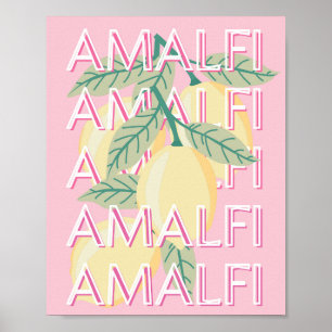 Amalfi Coast, Italy, Travel Art, Preppy, Pink Poster