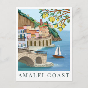 Amalfi Coast Italy Travel Illustration Postcard