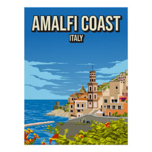 Amalfi Coast Italy Vintage Minimal Travel Poster