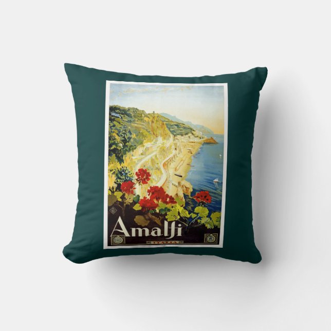 Amalfi Coast, Italy Vintage Poster Throw Pillow (Front)