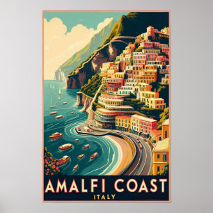 Amalfi Coast Italy Vintage Travel Poster