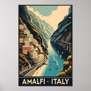 Amalfi Coast Italy Vintage Travel Poster