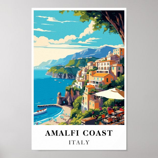 Amalfi Coast Italy Vintage Travel Retro Wall Art (Front)