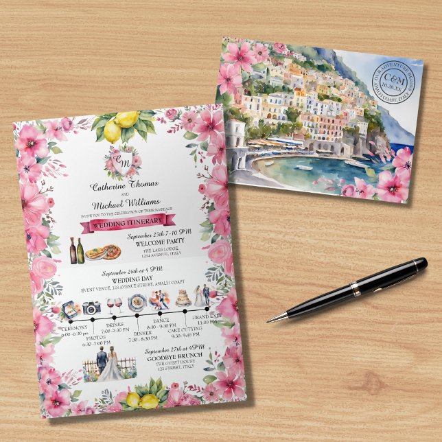 Amalfi Coast Italy Watercolor Destination Wedding Invitation (Creator Uploaded)