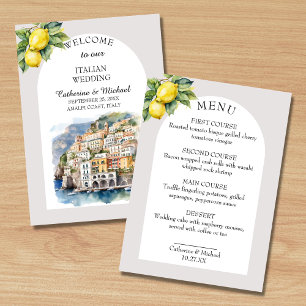 Amalfi Coast Italy Watercolor Destination Wedding Menu