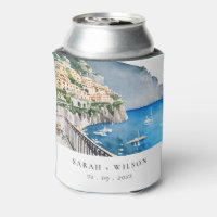 Amalfi Coast Italy Watercolor Landscape Wedding