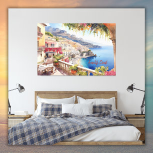 Amalfi Coast Italy Watercolor Sketch Canvas Print