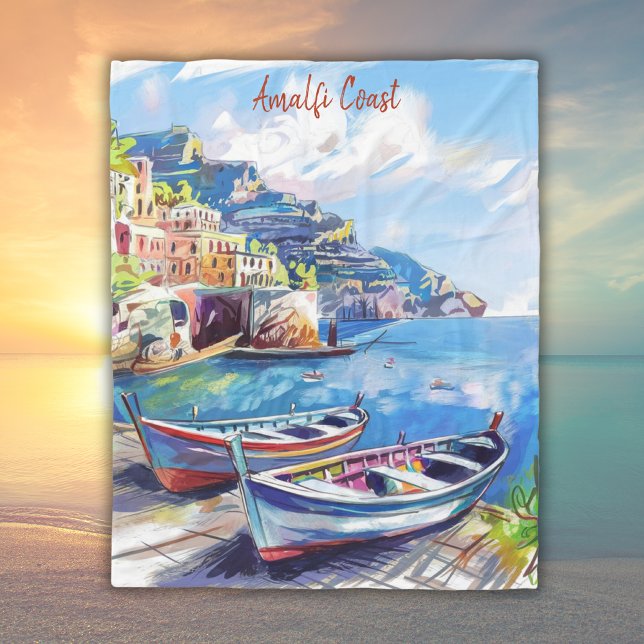 Amalfi Coast Italy Watercolor Sketch  | Fleece Blanket (Creator Uploaded)