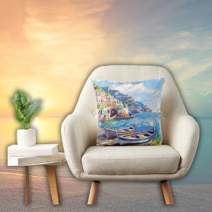 Amalfi Coast Italy Watercolor Sketch    Throw Pillow