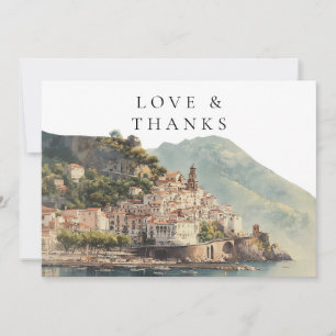 Amalfi Coast Italy Watercolor Wedding Photo Thank You Card