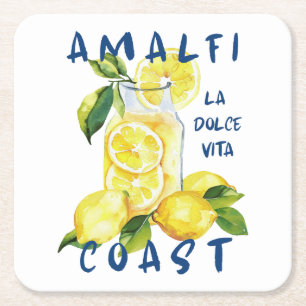 Amalfi Coast – La Dolce Vita Limoncello Lemons Square Paper Coaster