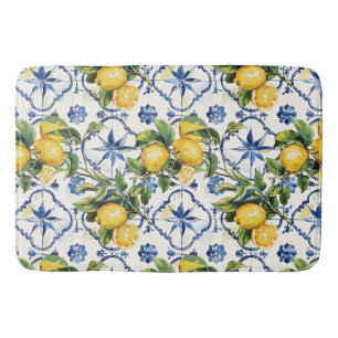 Amalfi Coast Lemon and Tiles Pattern Bath Mat