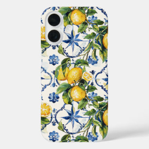 Amalfi Coast Lemon and Tiles Pattern iPhone 16 Case