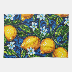 Amalfi Coast Lemon & Blue Tile Kitchen Towel