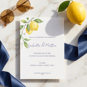 Amalfi Coast Lemon Blue Tile Wedding Invitation