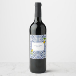 Amalfi Coast Lemon Blue Tiles Italy Wedding Wine Label