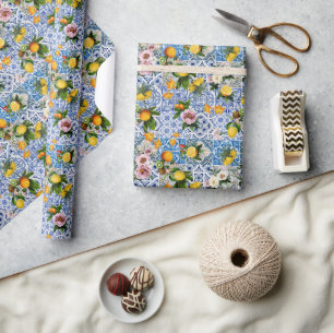 Amalfi Coast Lemon Bouquet Tiles Italy Wrapping Paper