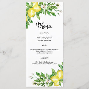 Amalfi coast lemon floral Wedding Reception menu