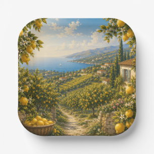 Amalfi Coast Lemon Grove   Mediterranean Italian  Paper Plate