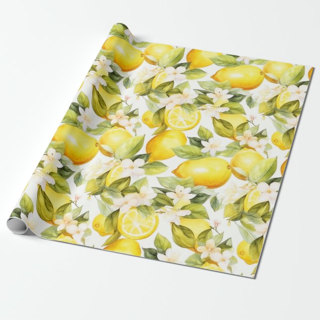 Amalfi Coast Lemon Pattern  Wrapping Paper (Unrolled)