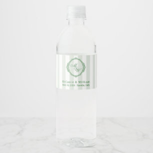 Amalfi Coast Lemon Sage Stripe Monogram Wedding Water Bottle Label
