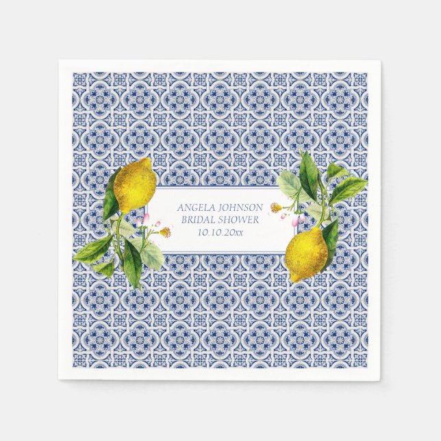 Amalfi Coast Lemon Tiles Italy Personalized names Napkin (Front)