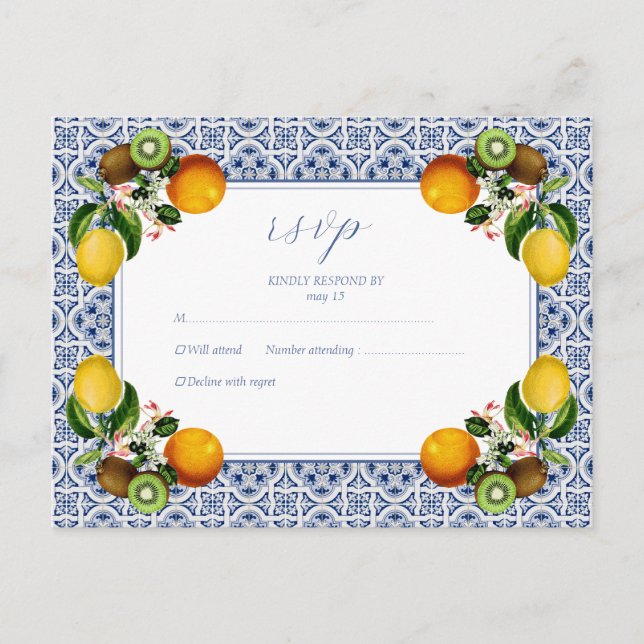 Amalfi Coast Lemon Tiles Italy Personalized RSVP Holiday Postcard (Front)