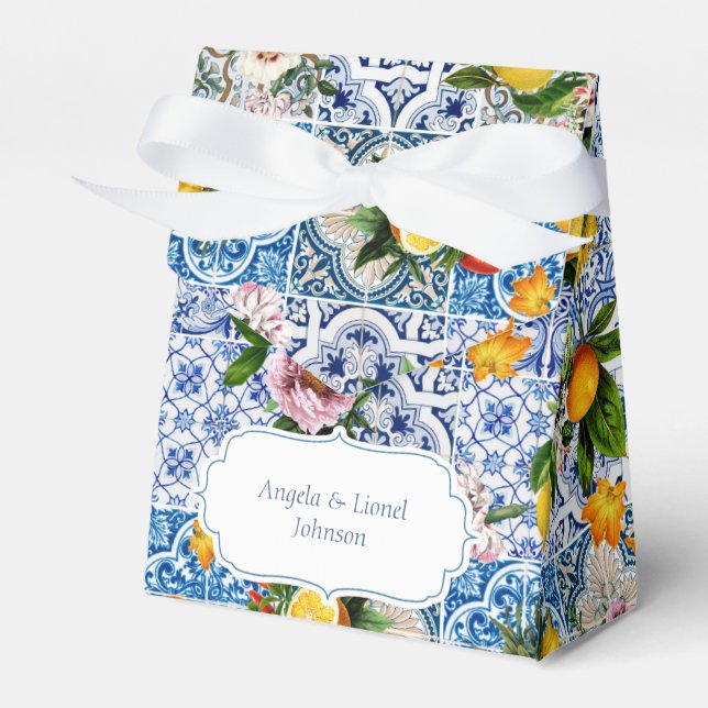 Amalfi Coast Lemon Tiles Italy Wedding Favor Box (Front Side)