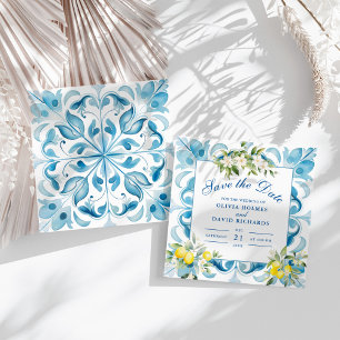 Amalfi Coast Lemon Wedding Blue Tile Save The Date