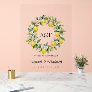 Amalfi Coast Lemon Wreath Italian Wedding Welcome Acrylic Sign