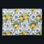 Amalfi Coast Lemons and Tiles Pattern Kitchen Towel<br><div class="desc">Amalfi Coast Lemons and Tiles Watercolour Pattern</div>