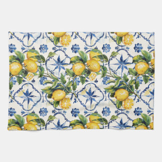 Amalfi Coast Lemons and Tiles Pattern Kitchen Towel